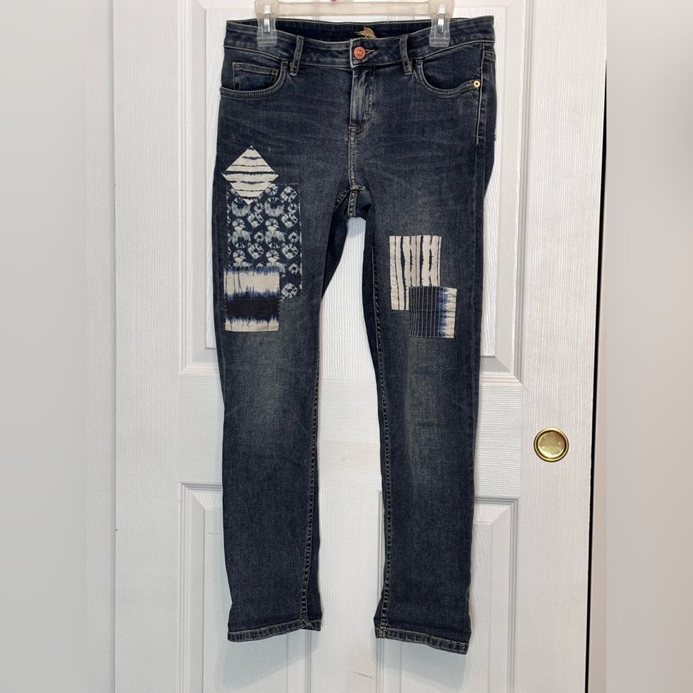 Tommy Bahama Women’s Blue Patchwork Denim Jeans Size 28 x 29 Slim Boyfriend